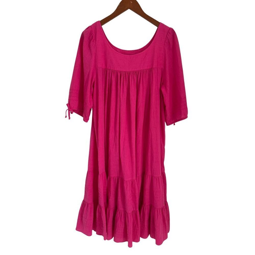 Vtg. Two Potato Tiered Dress Puff 3/4 Sleeves Flowy Boho-Chic Pink Large
